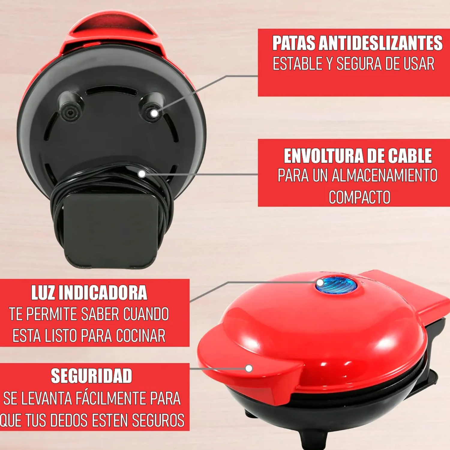 Máquina Para Hacer Mini Waffle Roja