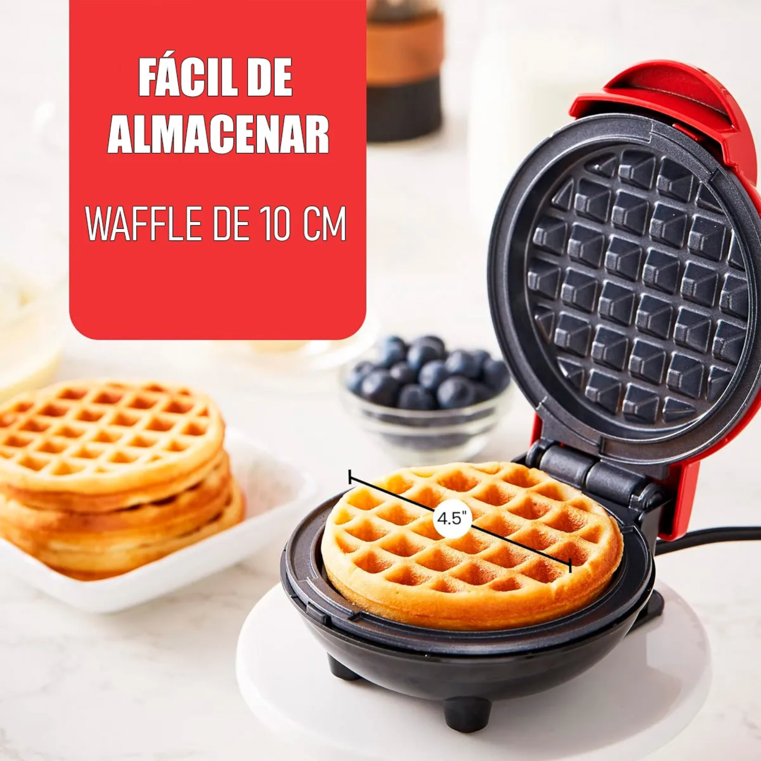 Máquina Para Hacer Mini Waffle Roja